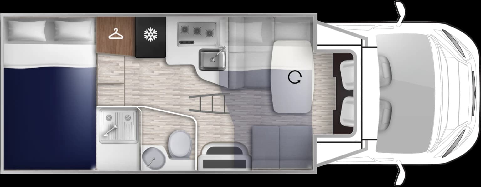Vedere de sus a amenajării interioare Elnagh T-Loft 450