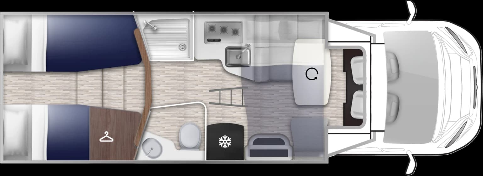 Vedere de sus a amenajării interioare Elnagh T-Loft 530