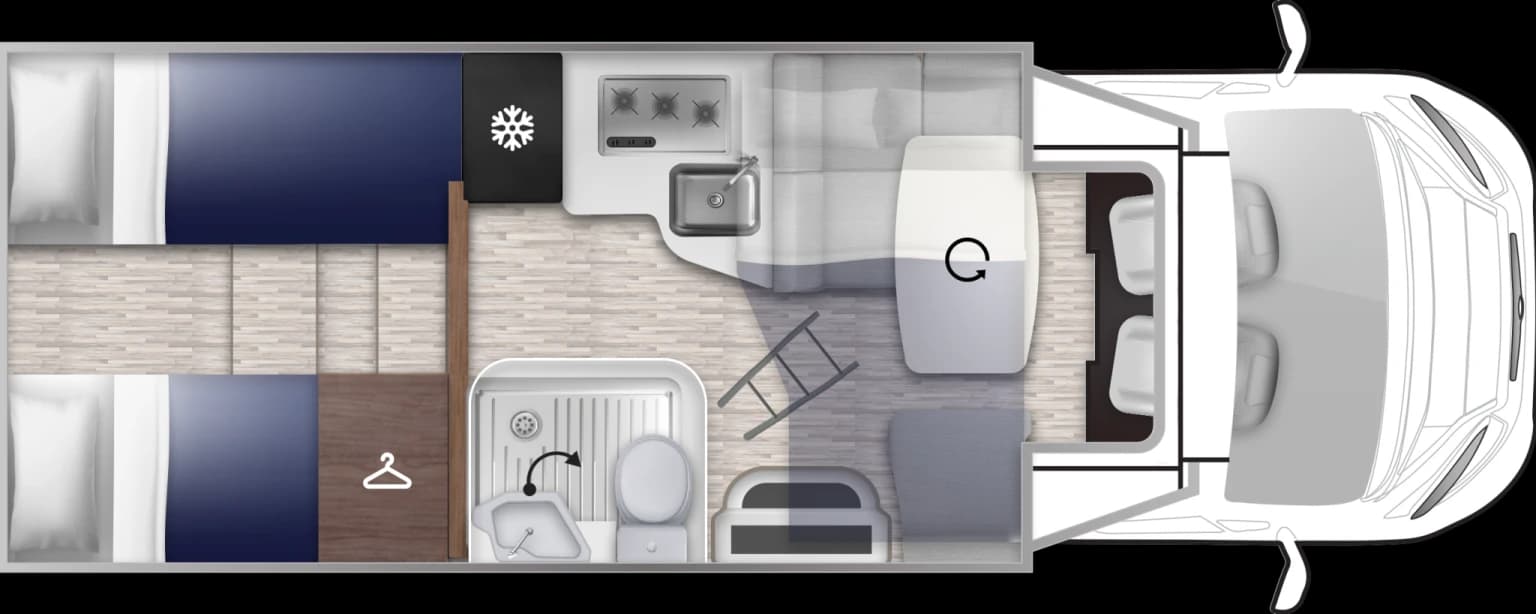 Vedere de sus a amenajării interioare Elnagh T-Loft 529
