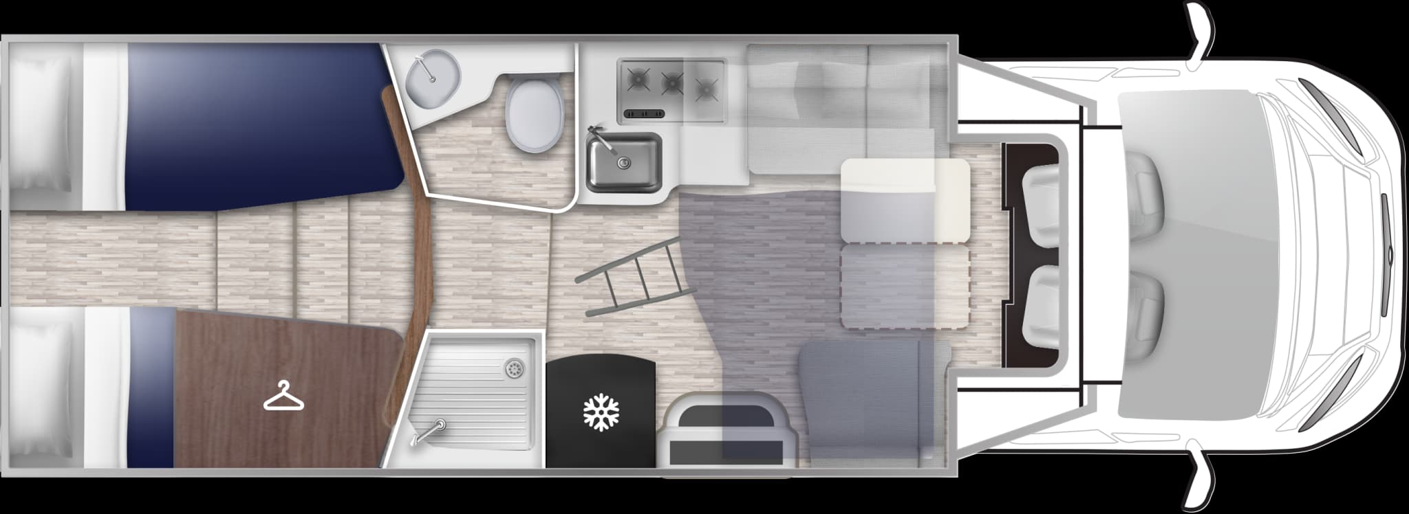 Vedere de sus a amenajării interioare Elnagh T-Loft 532